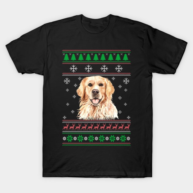 Cute Golden Retriever Dog Lover Ugly Christmas Sweater For Women And Men Funny Gifts T-Shirt by uglygiftideas